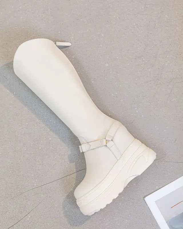 Fujin Women’s Microfiber Leather Ankle Boots – 11cm Chunky Wedge Heels