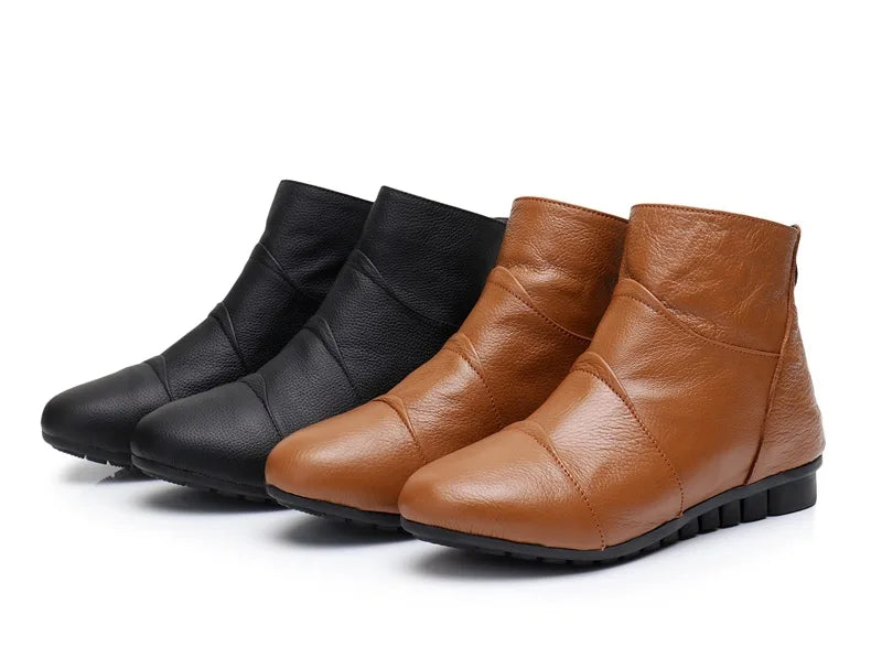 WOIZGIC Women’s Genuine Leather Platform Ankle Boots Zipper Warm Plush Autumn Winter