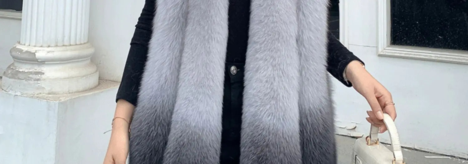 Fox Fur Vest for Women – Luxury Thick Real Fur Coat for Autumn/Winter