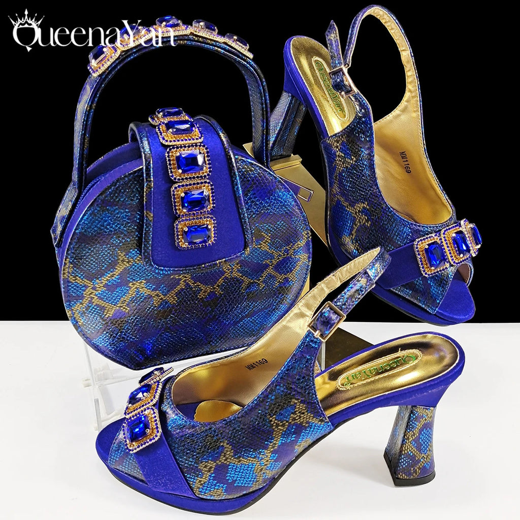 Elegant Green Peep-Toe Heels & Matching Bag Set