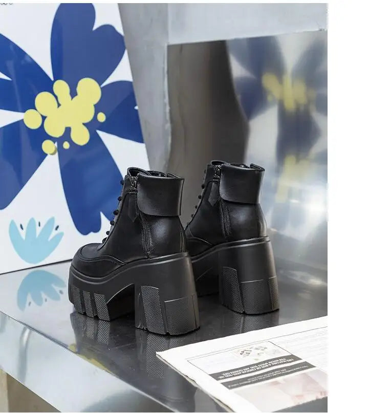 TuoYAO Genuine Leather Platform Ankle Boots