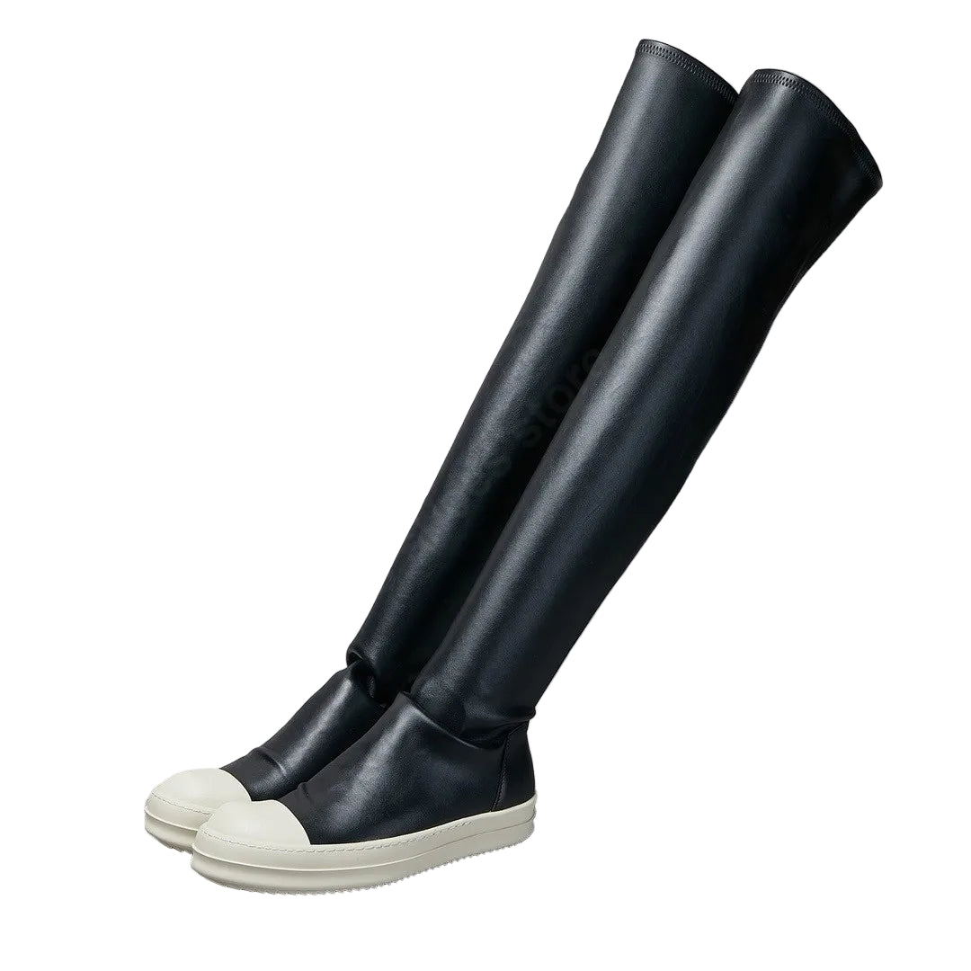 Y3ROCLGZDG Retro Over-the-Knee Leather Boots – Unisex Classic Black