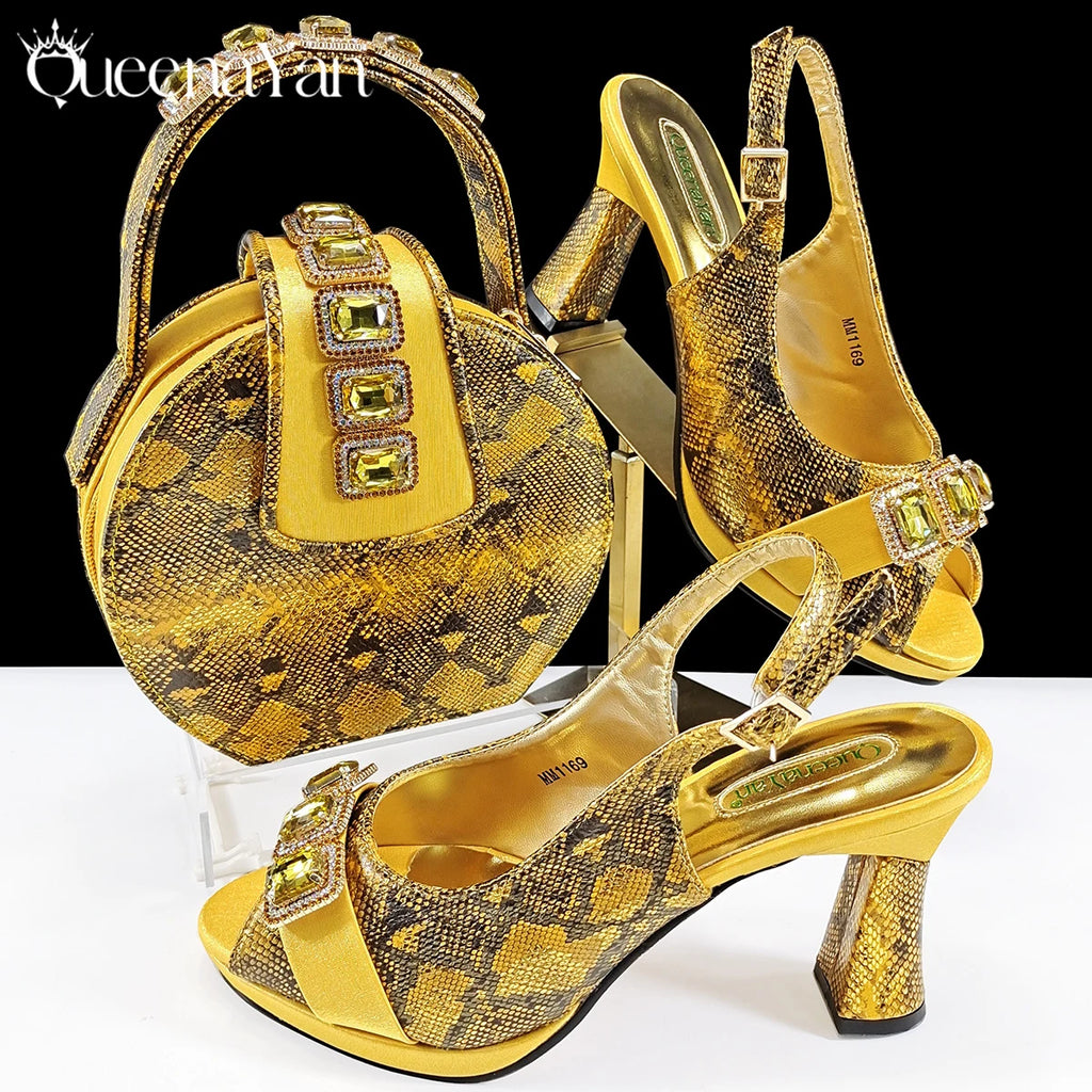 Elegant Green Peep-Toe Heels & Matching Bag Set