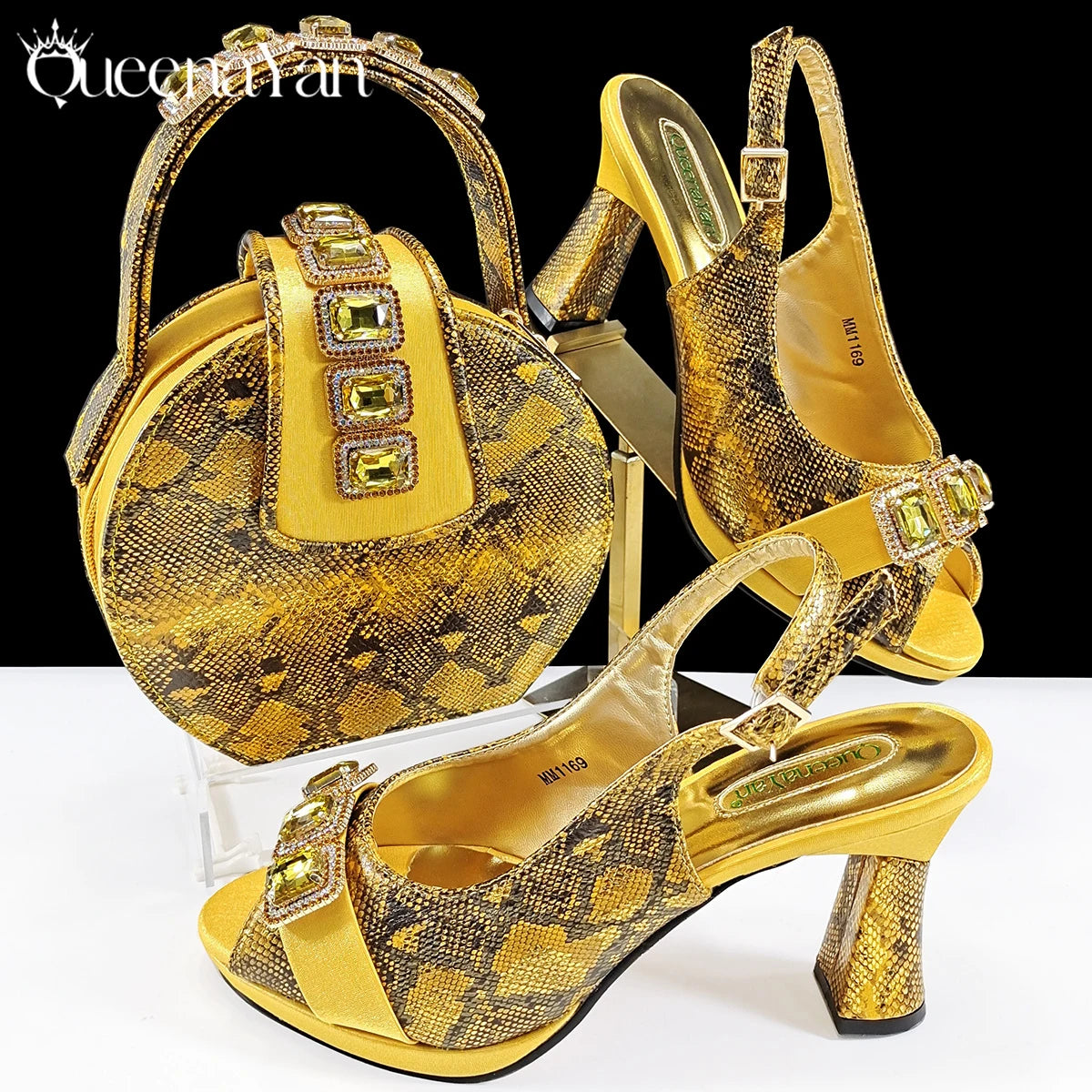 Elegant Green Peep-Toe Heels & Matching Bag Set