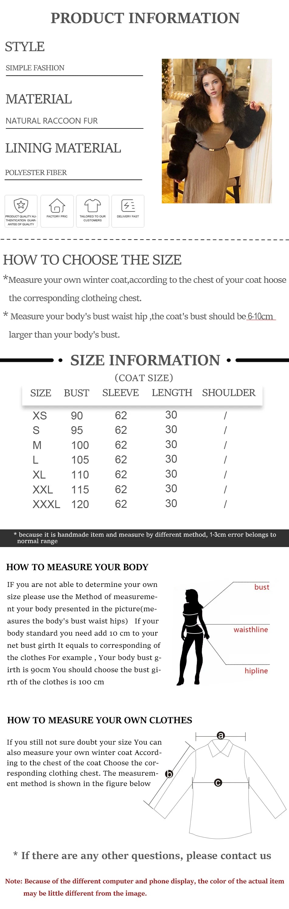 Cropped Real Raccoon Fur Jacket – Short Luxury Bomber Coat for Women