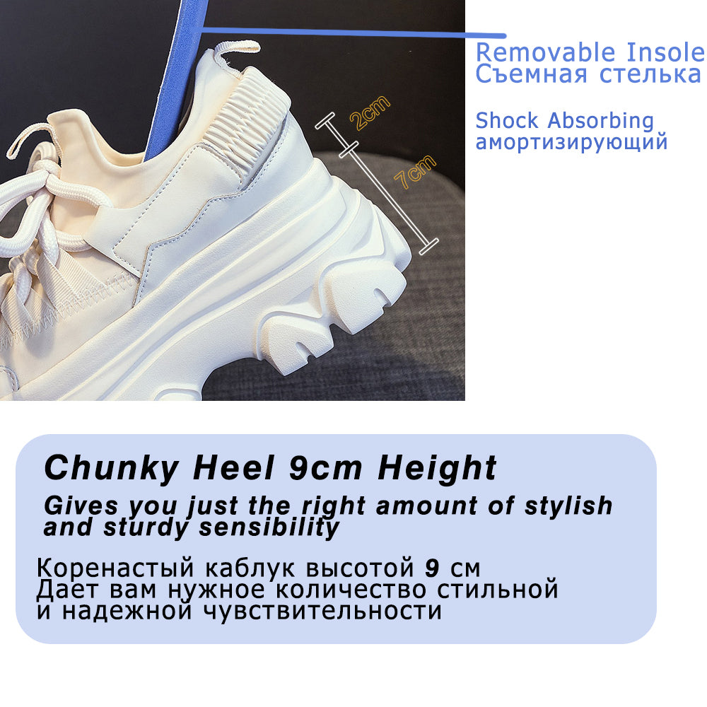 Fujin 9cm Platform Leather Wedge Sneakers – Chunky Breathable Shoes