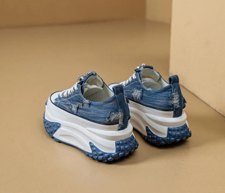 Fujin Denim Leather Platform Sneakers