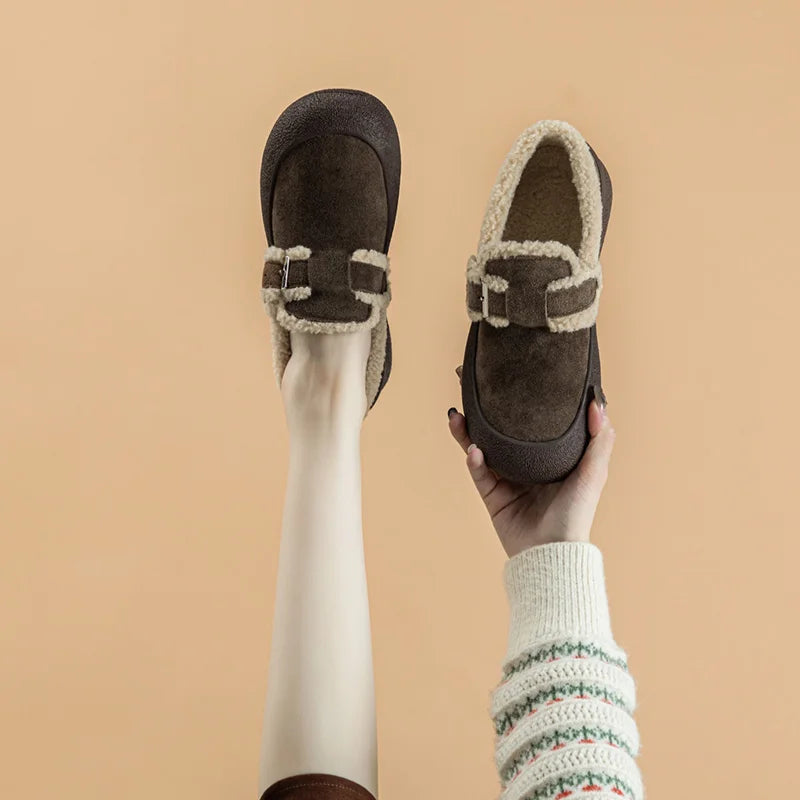 AIYUQI Winter Velvet Genuine Leather Sneakers