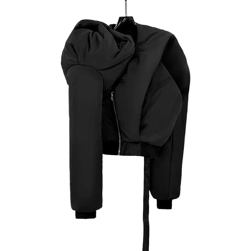 Black jacket on a hanger against a white background
