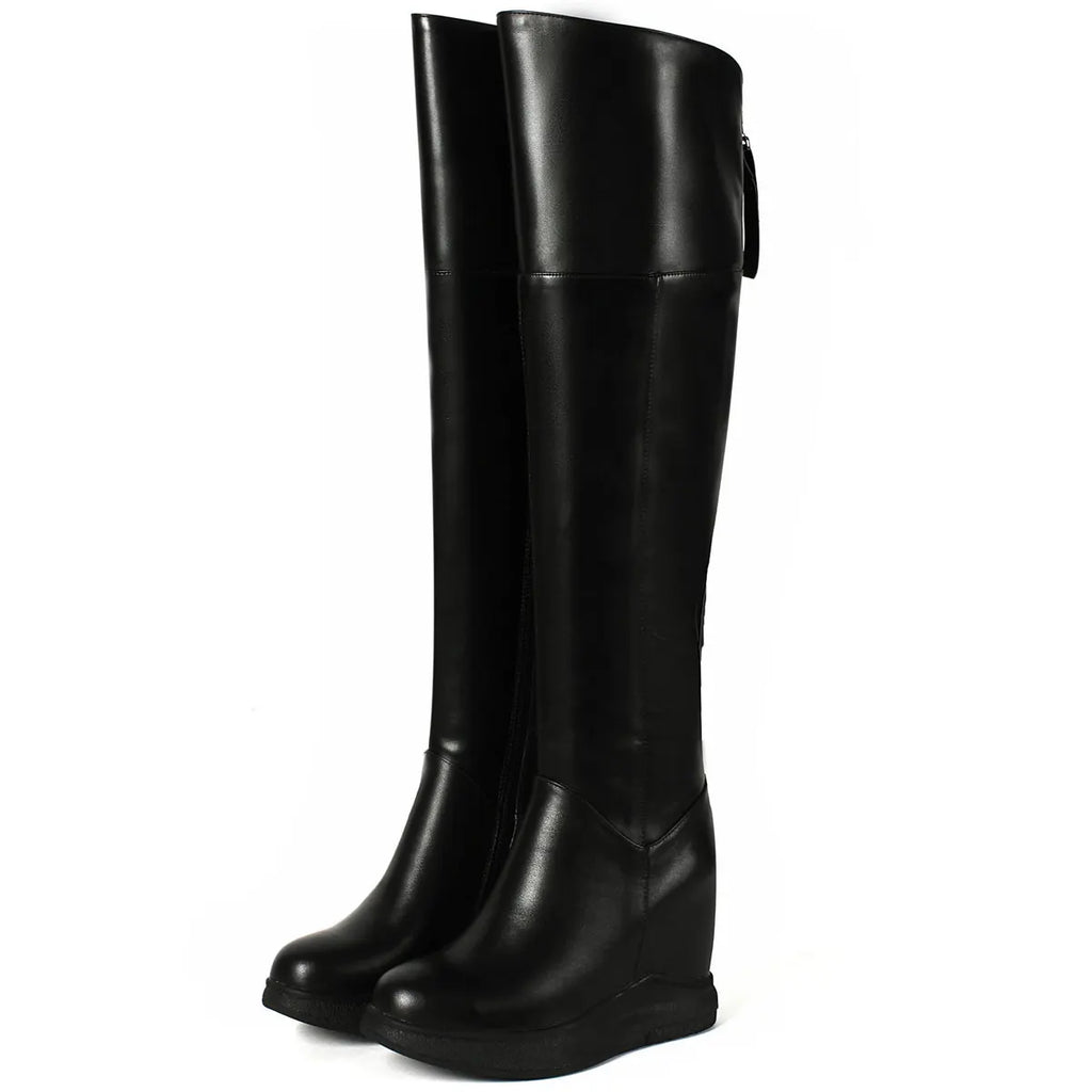 Winter Over-the-Knee Pumps – Genuine Leather High Heel Snow Boots for Women
