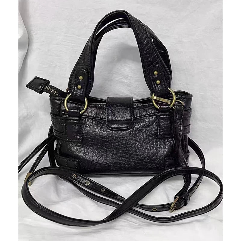 Y2K Motorcycle Handbag – Retro Leopard Print Distressed PU Leather Bag for Women