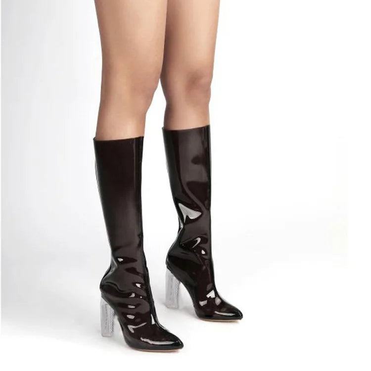 Sexy Pointed Crystal Transparent Knee-High Boots