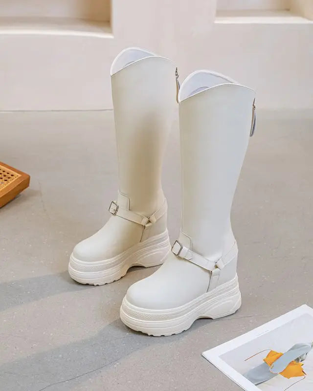 Fujin Women’s Microfiber Leather Ankle Boots – 11cm Chunky Wedge Heels