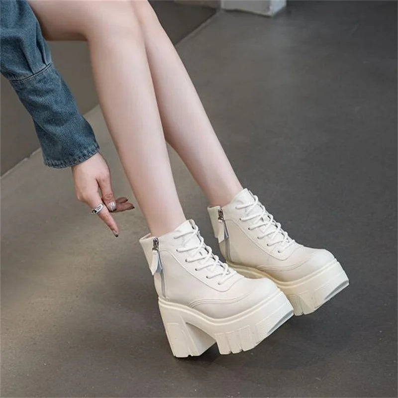 TuoYAO Genuine Leather Platform Ankle Boots