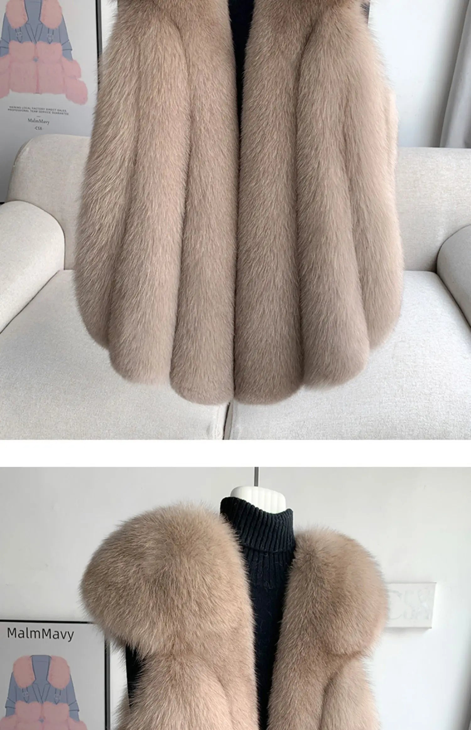 Fox Fur Vest for Women – Luxury Thick Real Fur Coat for Autumn/Winter
