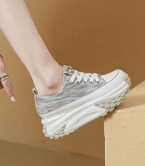 Fujin Denim Leather Platform Sneakers