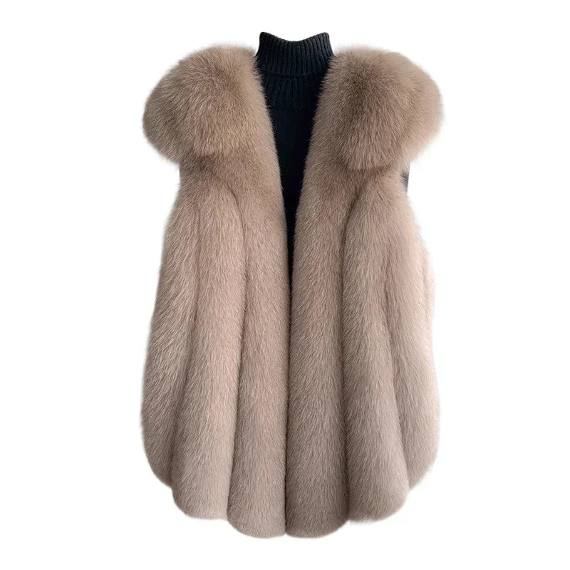 Fox Fur Vest for Women – Luxury Thick Real Fur Coat for Autumn/Winter