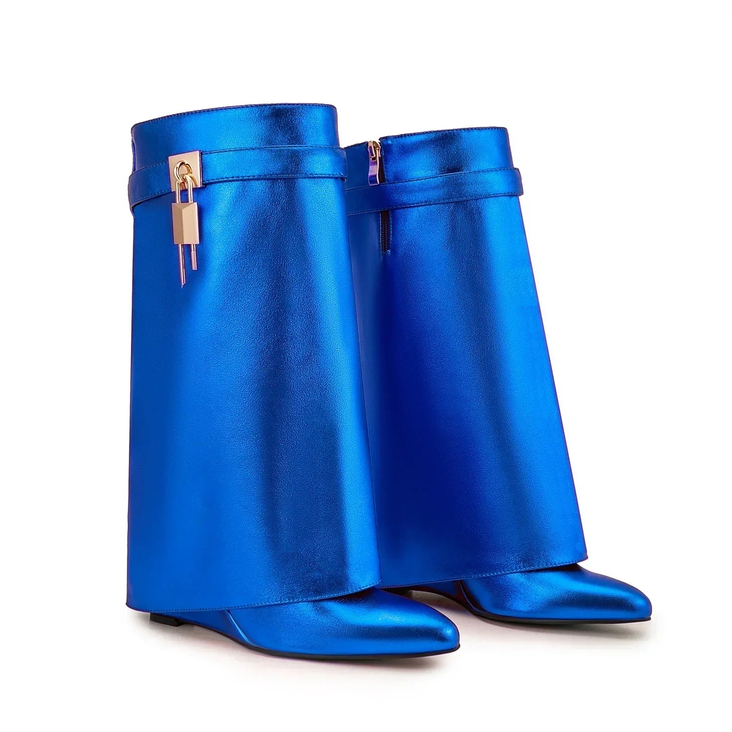 Luxury Ankle Boots – Shark Buckle Strap, Metal Accent, Thick Platform High Heels