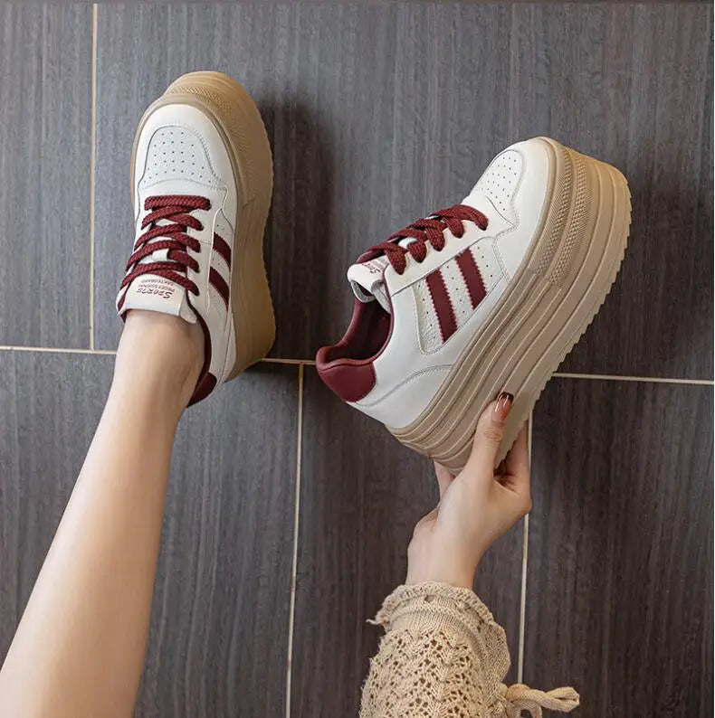 KAYOULAI 10cm Cow Leather Platform Sneakers