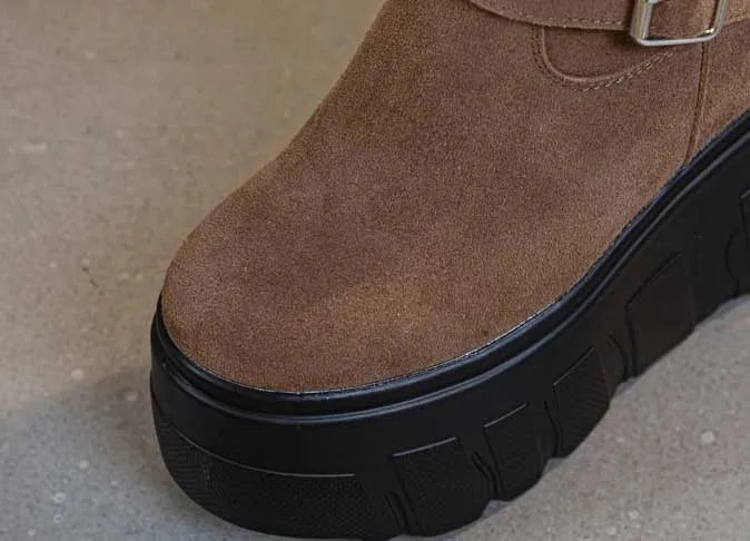 Motorcycle Boots – Microfiber & Synthetic Leather Platform Wedges, Spring/Autumn