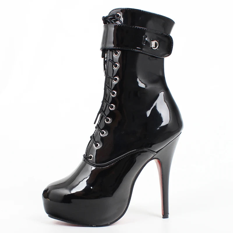 15cm Lace-Up Platform Ankle Boots – Sexy Unisex High Heels with Padlock Detail