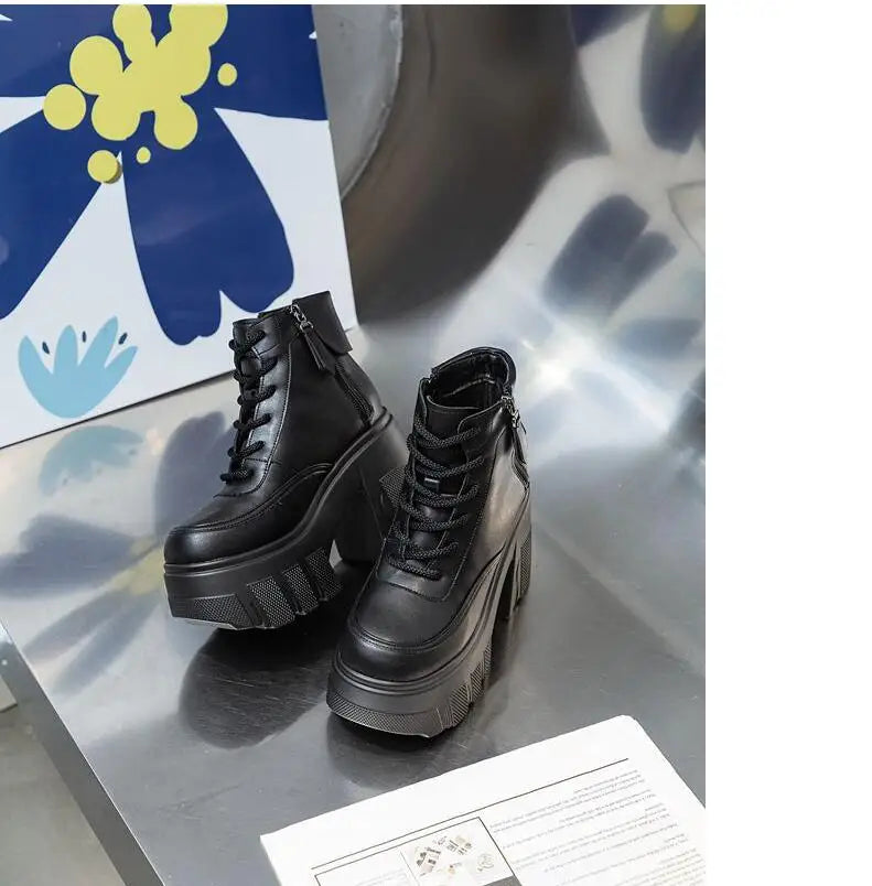 TuoYAO Genuine Leather Platform Ankle Boots