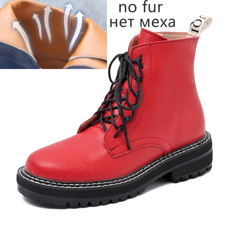 DIMANYU Genuine Leather Fur Ankle Boots –  Winter Motorcycle Style