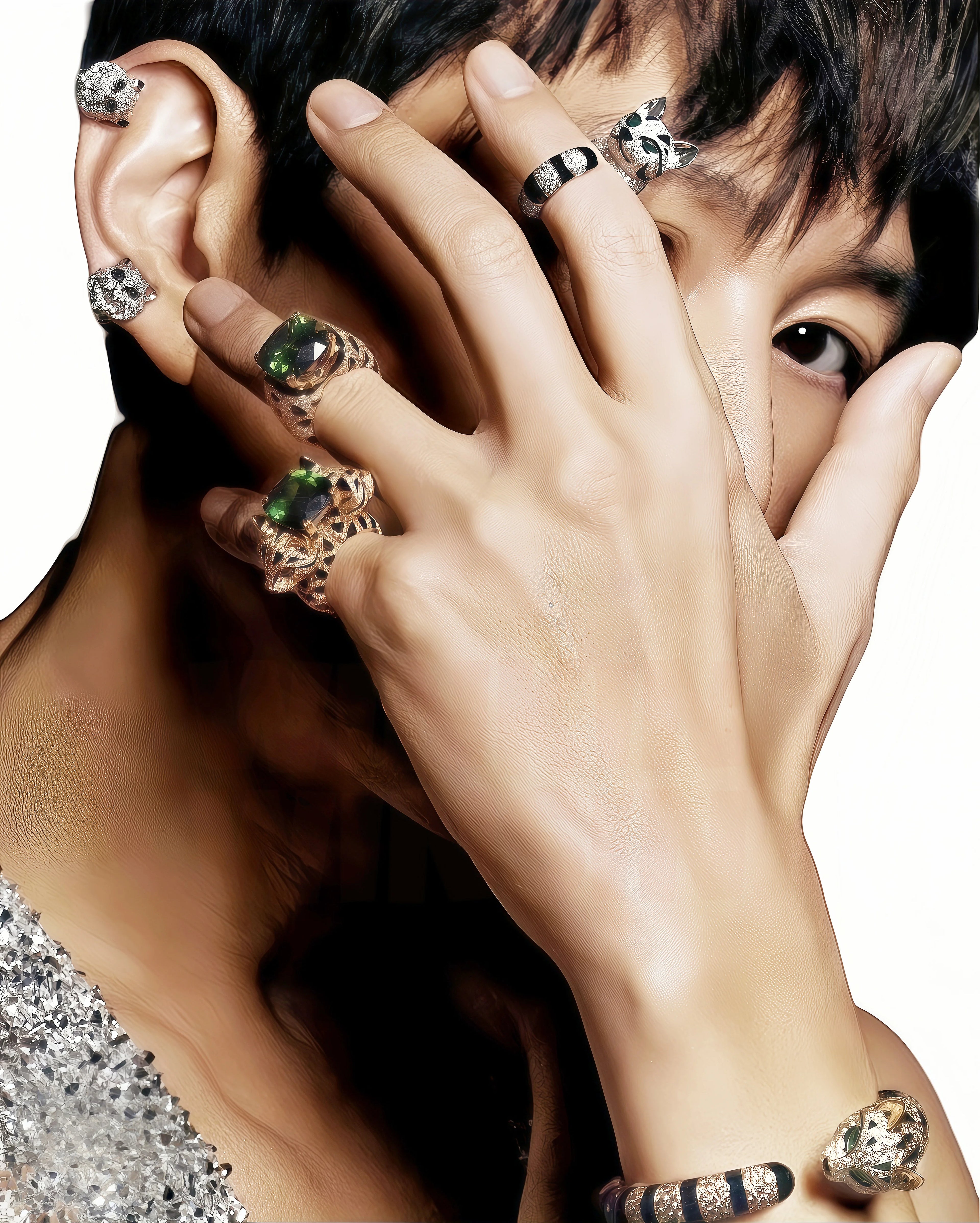 Emerald Gemstone 925 Sterling Silver Women’s Ring – Diamond Leopard Design