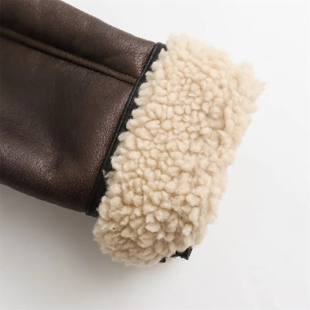 Flip Collar Fur-Integrated Short Jacket