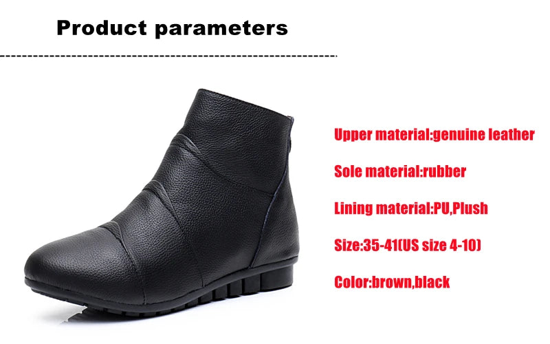 WOIZGIC Women’s Genuine Leather Platform Ankle Boots Zipper Warm Plush Autumn Winter