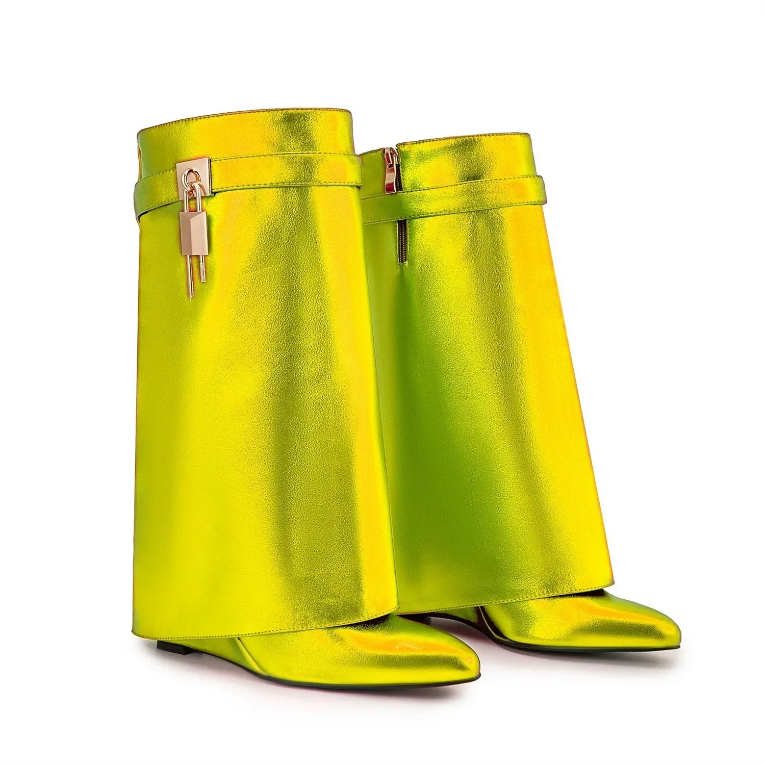 Luxury Ankle Boots – Shark Buckle Strap, Metal Accent, Thick Platform High Heels