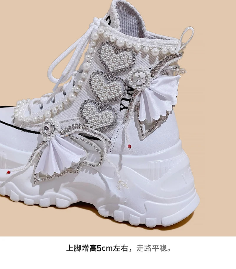 Sweet Cherub Thick-Soled Canvas Sneakers