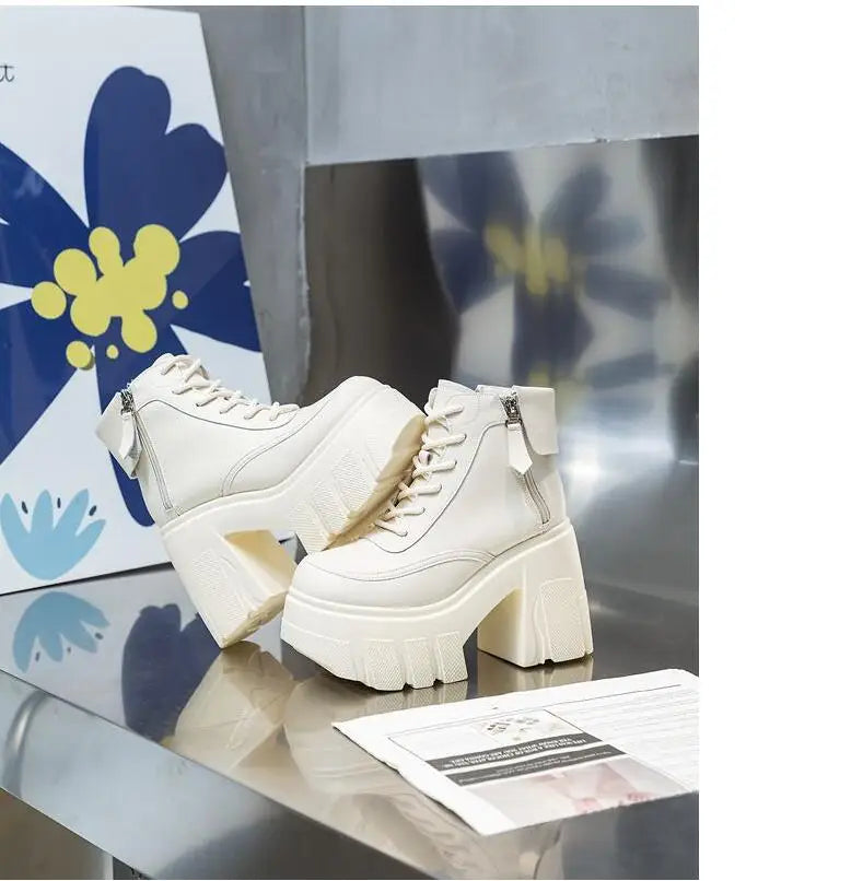 TuoYAO Genuine Leather Platform Ankle Boots