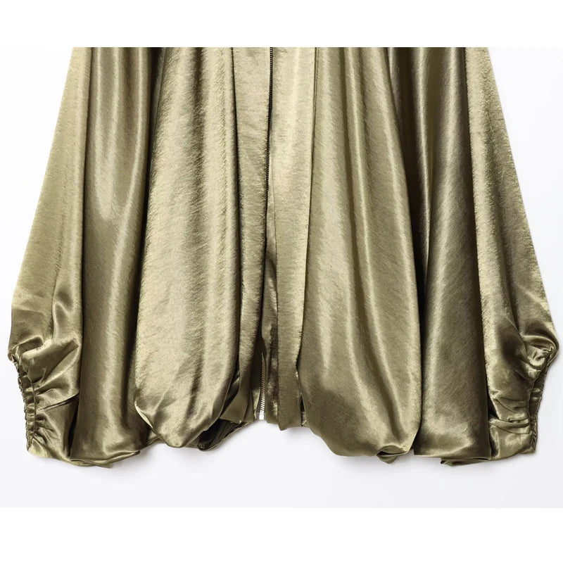 MUJER Oversized Ruched Bomber Jacket