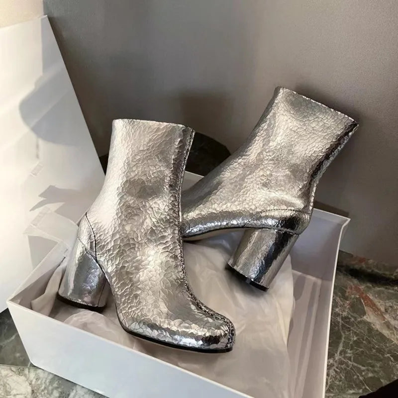 Women’s Split-Toe Tabi Ankle Boots – Chunky High Heel Chelsea Short Booties