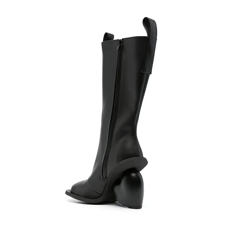 2024 Genuine Leather Mid-Calf Boots for Women – Round Toe High Heels