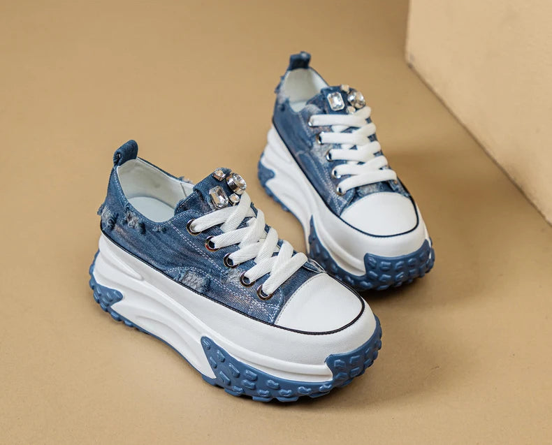 Fujin Denim Leather Platform Sneakers