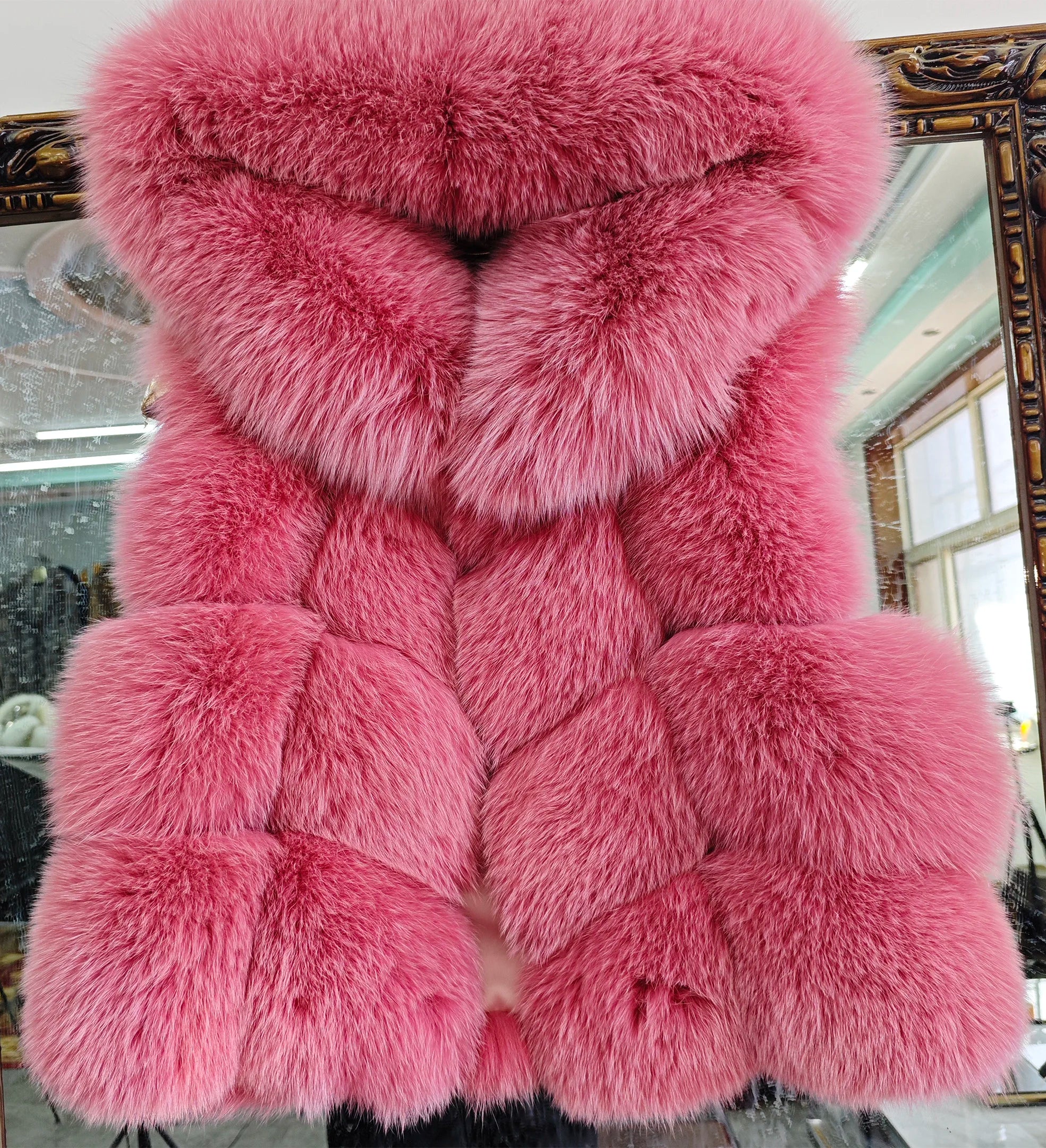 Real Silver Fox Fur Vest – Hooded Genuine Leather Sleeveless Jacket for Women