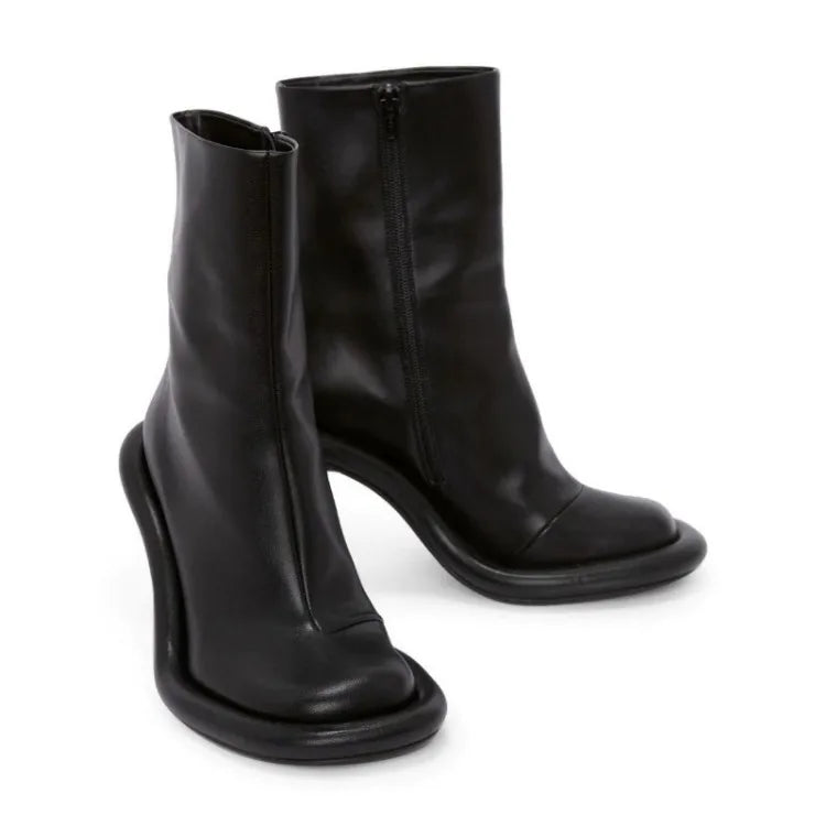 SLSHLYJ Women’s Blue Denim Ankle Boots – High Heel Thick Sole