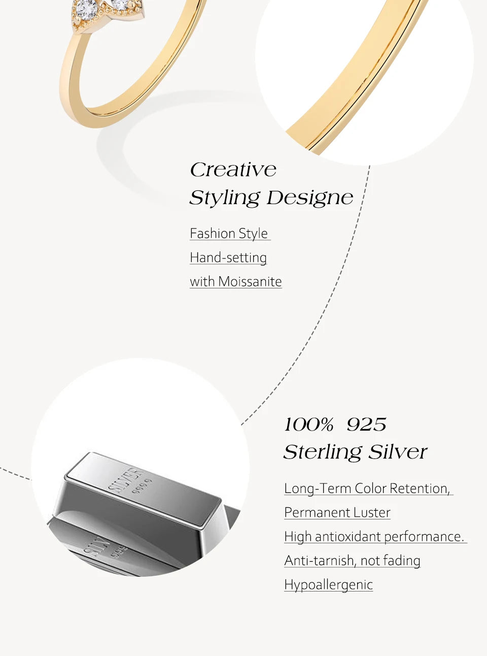 ATTAGEMS Women’s Moissanite Ring – 18K Gold Plated S925 Silver