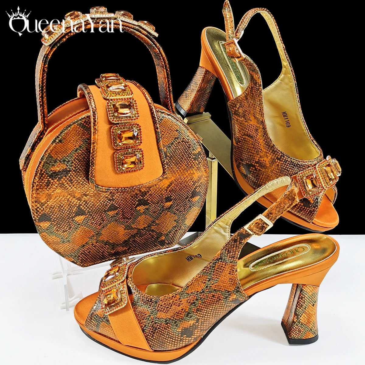 Elegant Green Peep-Toe Heels & Matching Bag Set