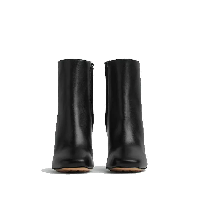 Thermal Square Toe Ankle Boots – Metal Knot Heel Stiletto Boots for Women