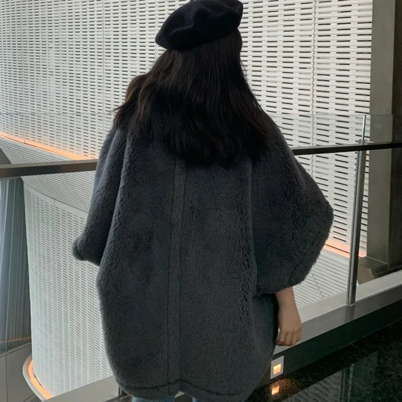 Winter Wool Fur Coat – Luxury Teddy Streetwear Warm Overcoat