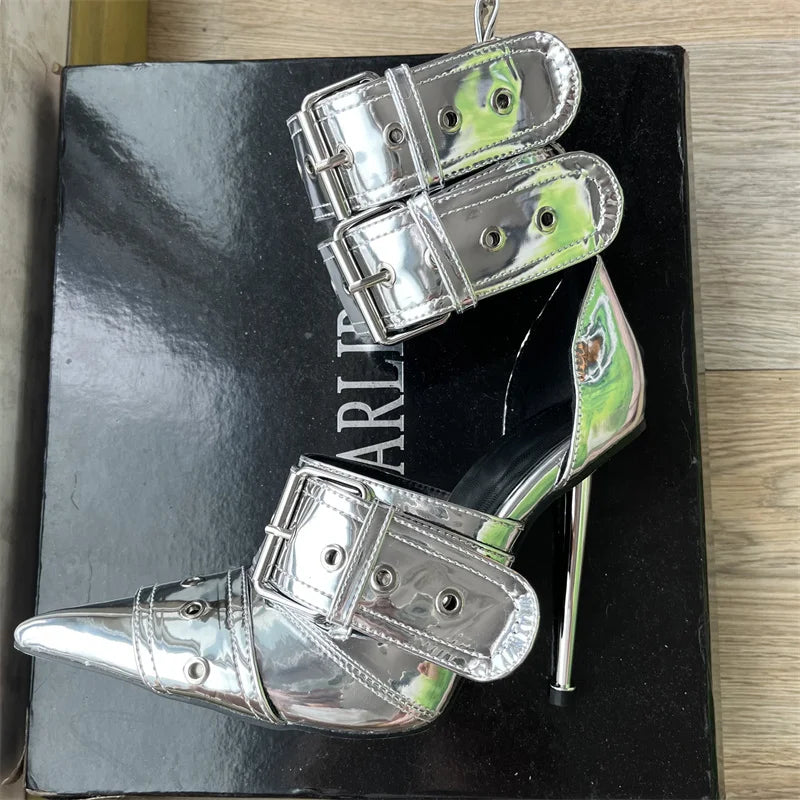 SLSHLYJ Denim Rivet Over-the-Knee Boots – 12cm Heels, Punk Silver Buckle