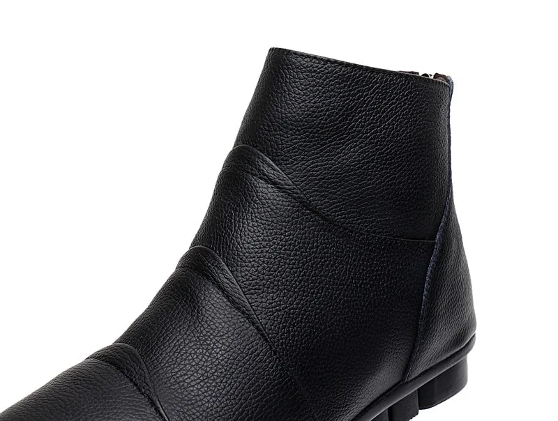 WOIZGIC Women’s Genuine Leather Platform Ankle Boots Zipper Warm Plush Autumn Winter