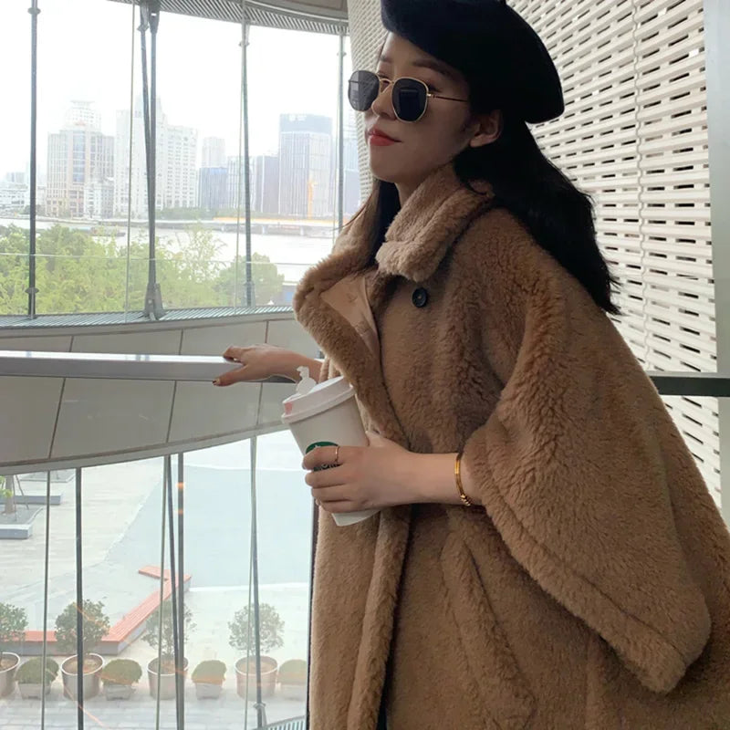 Winter Wool Fur Coat – Luxury Teddy Streetwear Warm Overcoat