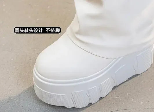 Calf Ankle Booties – PU Leather Motorcycle Boots with Platform, Winter 2025