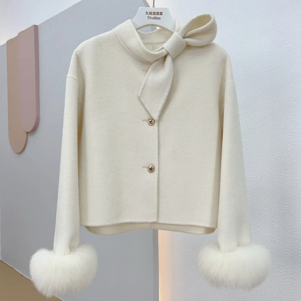 Wool Coat with Fox Fur Cuffs – Luxury Women’s Cashmere