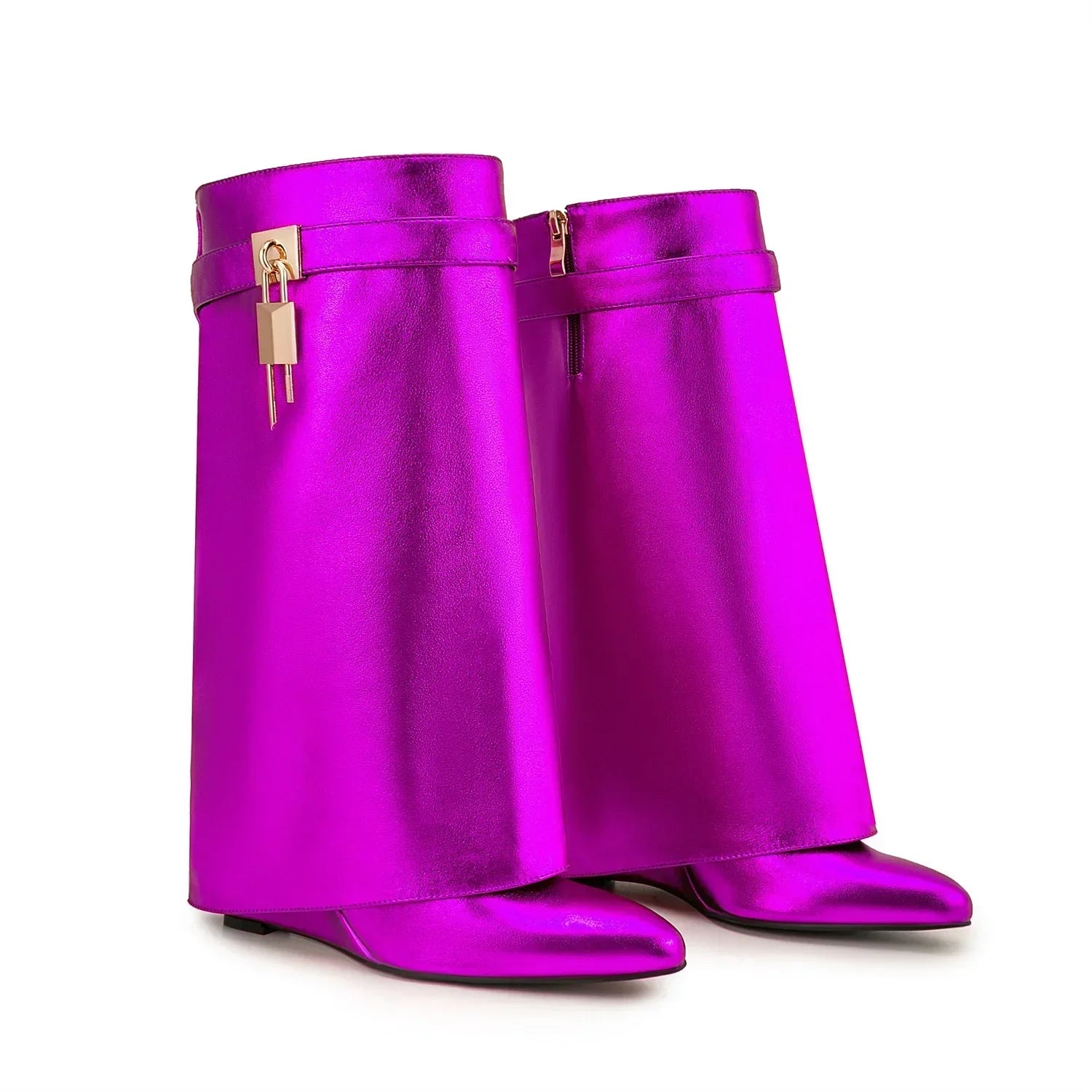 Luxury Ankle Boots – Shark Buckle Strap, Metal Accent, Thick Platform High Heels