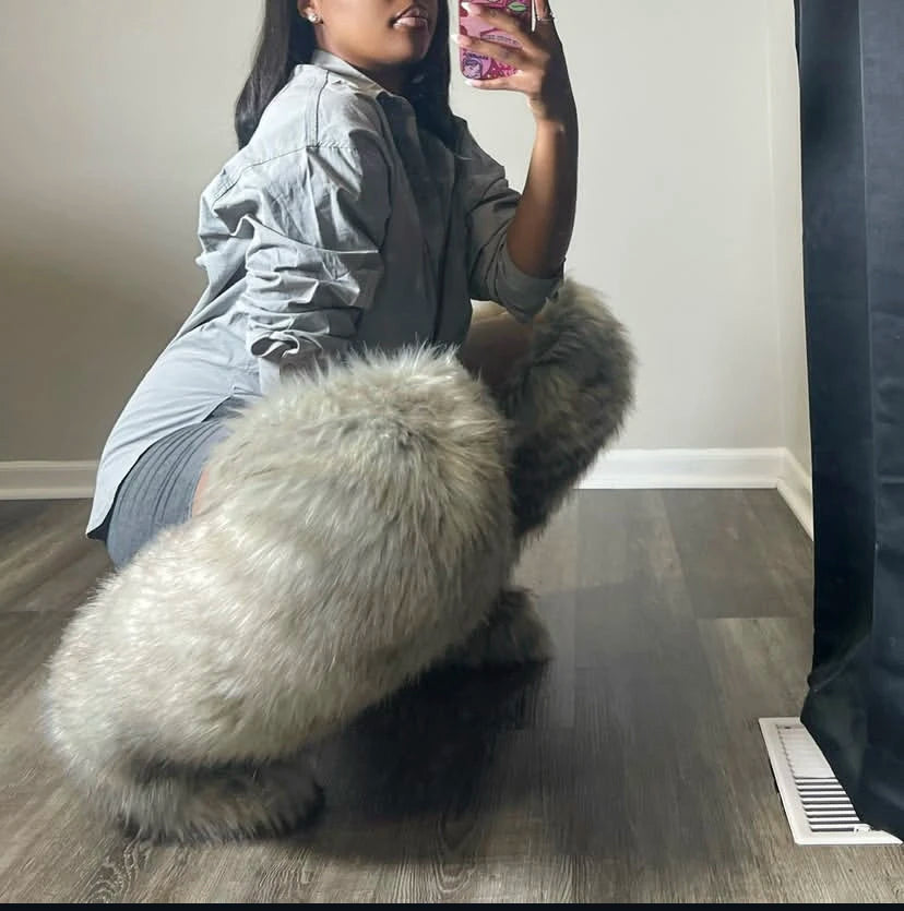 Faux Mongolian Thigh-High Boots Winter Warm Faux Fur Flat Over-the-Knee